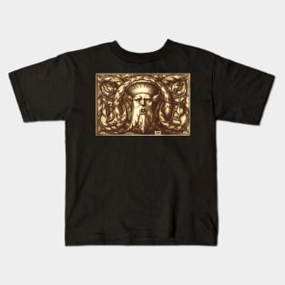 Green Man Renaissance Engraving Sepia Kids T-Shirt